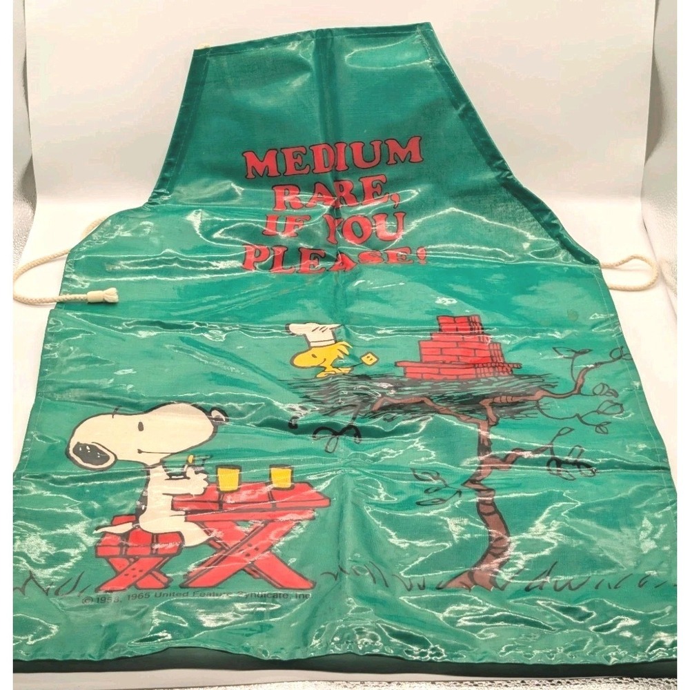 VTG 1965 Snoopy Peanuts Apron Woodstock Medium‎ Rare If You Please PVC Green